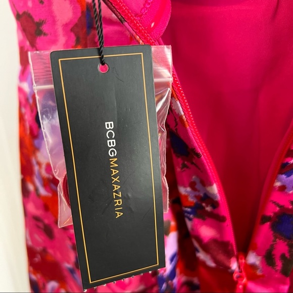 NWT BCBGMaxAzria Pink Floral Begonia Bubble Hem Cocktail Dress Strapless Size 0 - Picture 13 of 16